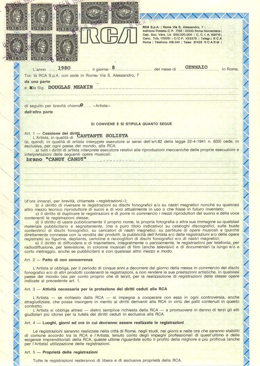 Il contratto di Dougie per Candy Candy